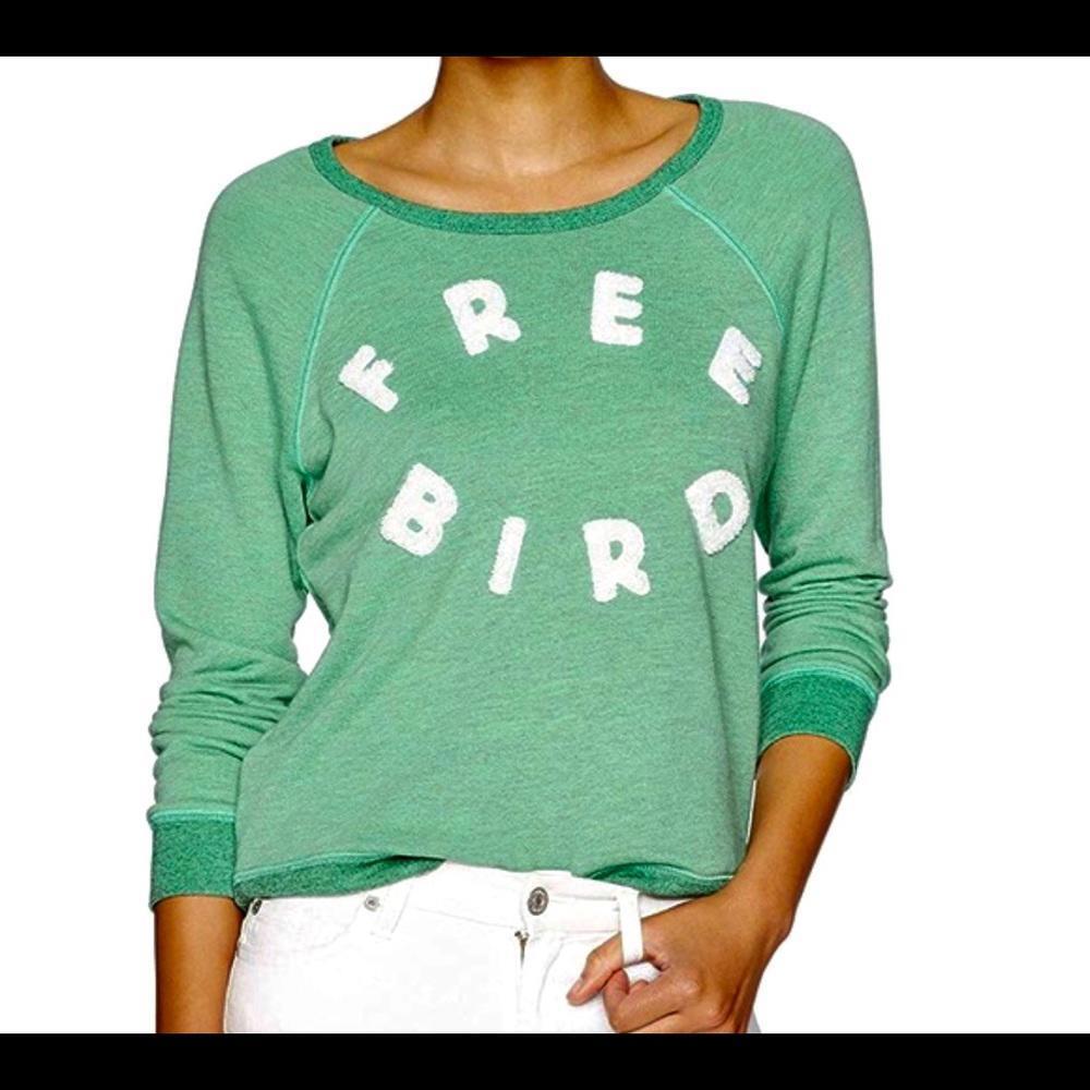 Free Bird Graphic Sweater - Casual Green Pullover